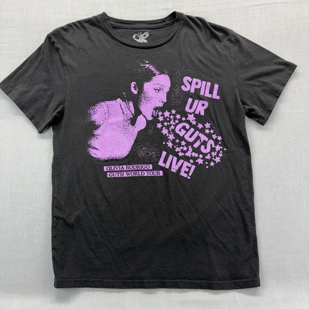Olivia Rodrigo Guts World Tour 2024 Black T Shirt XXL Spill Ur Guts Live 20x27
